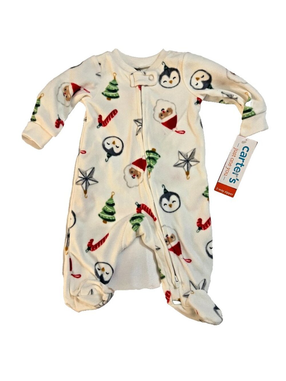 Carters Just One You Footed Santa Penguin 2 Way Zipper Sleep Play Sz 6M NWT